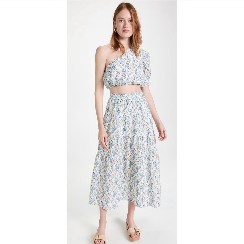 En Saison Floral A-Line Skirt in Blue and Yellow